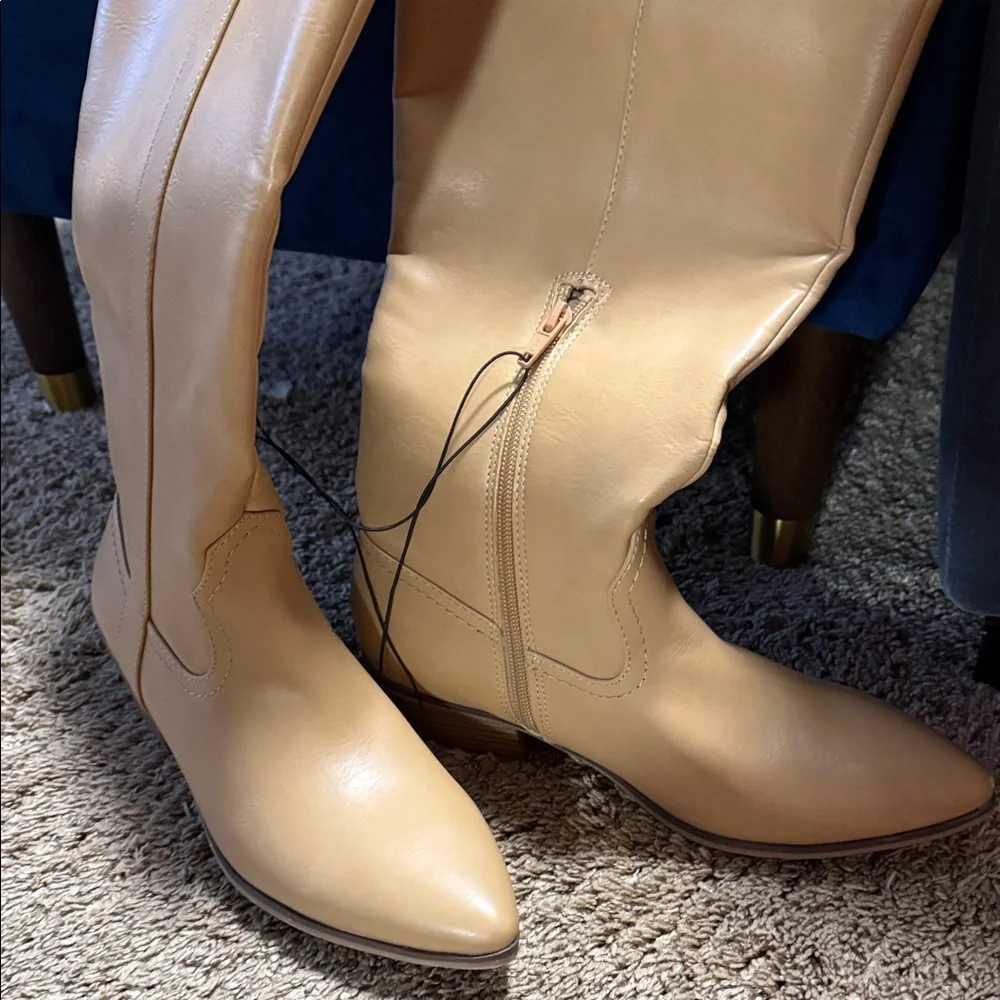 Tan Leather Knee-High Boots - Picture 3 of 7